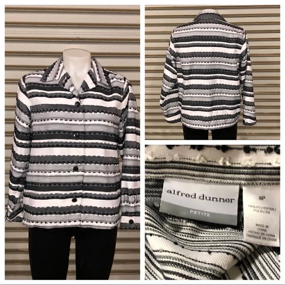 Alfred Dunner blouse black and white size 8p